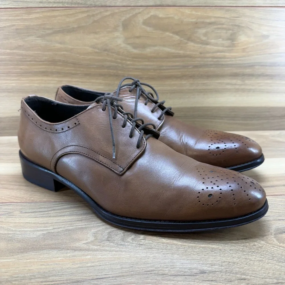 Too Boot New York Derby Medallion Mens‎ 8.5 Brown Leather Dress Shoes